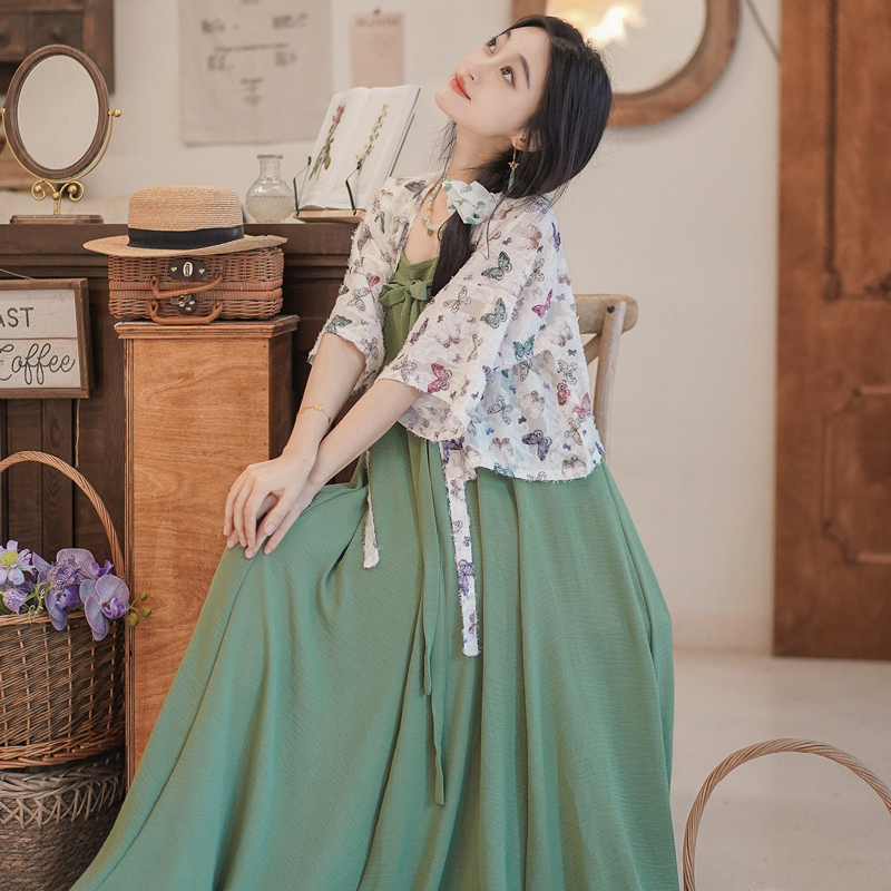 WomenSummer-Casual-Loose-Strapless-Dress-Chest-Length-Hanfu-Set-2 Women Summer Casual Loose Strapless Dress Chest-Length Hanfu Set