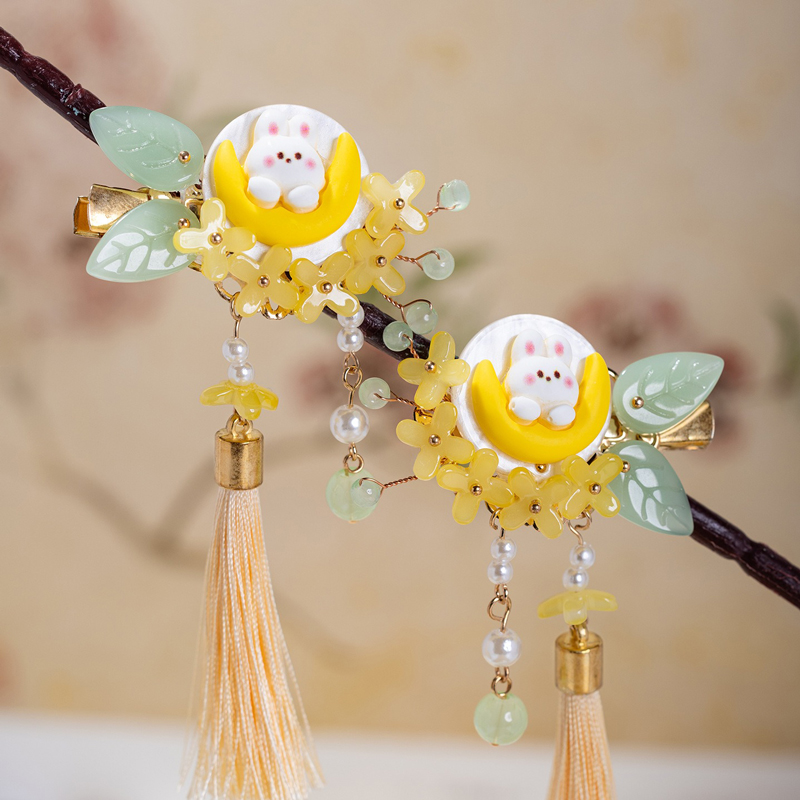 Children-Hair-Accessories-Mid-Autumn-Festival-Cute-Moon-Bunny-Hair-Clips-Hanfu-Cinnamon-Tassel-2 Children Hair Accessories Mid-Autumn Festival Cute Moon Bunny Hair Clips Hanfu Cinnamon Tassel