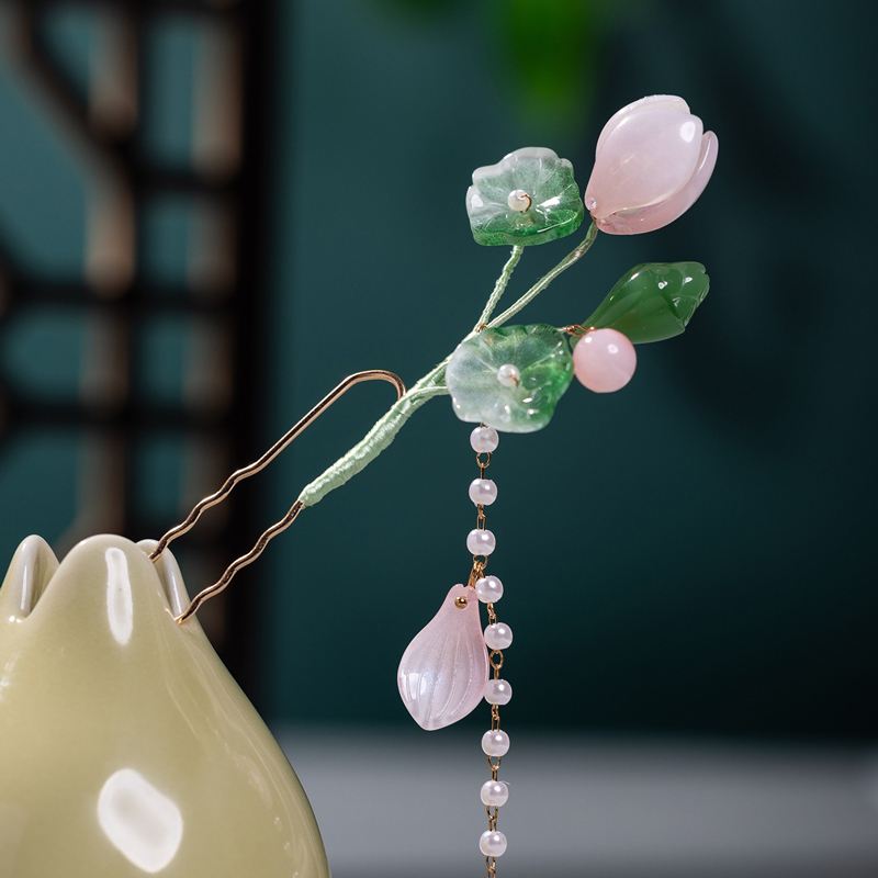 Classical-Hanfu-Hairpin-Lotus-Long-Tassel-Ladies-Hair-Accessories-4 Classical Hanfu Hairpin Lotus Long Tassel Ladies Hair Accessories