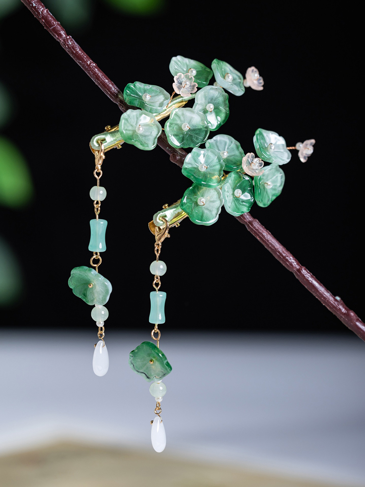 Hanfu Hairpin with Lotus Leaf Tassel Minimalist Hair Accessory for Cheongsam