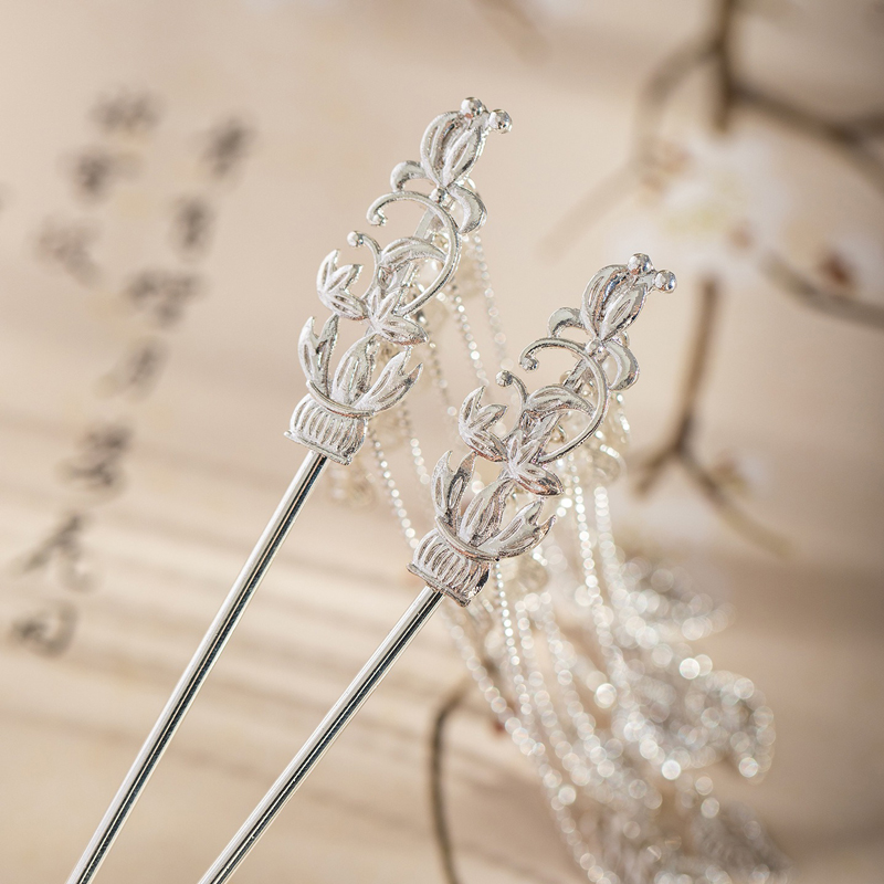 Hanfu-Silver-Hairpin-Classical-Ladies-Tassel-Hair-Accessories-2 Hanfu Silver Hairpin Classical Ladies Tassel Hair Accessories
