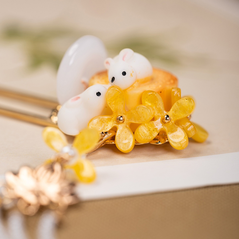 Osmanthus-Long-Hairpin-Mid-Autumn-Hanfu-Rabbit-Accessories-1 Osmanthus Long Hairpin Mid-Autumn Hanfu Rabbit Accessories