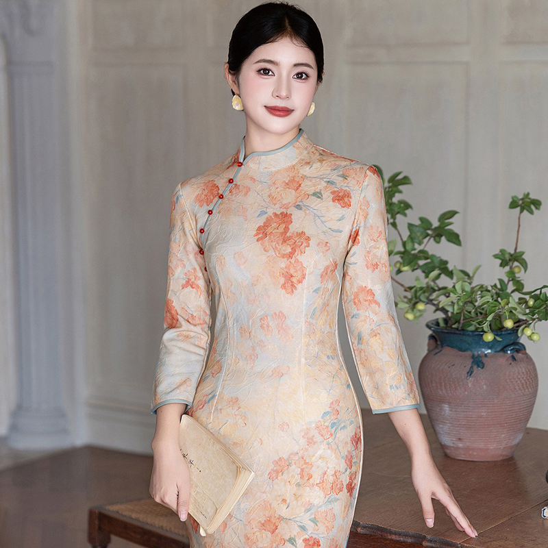 Women-Autumn-Cheongsam-Long-Sleeve-Daily-Qipao-Dresses-1 Women Autumn Cheongsam Long Sleeve Daily Qipao Dresses