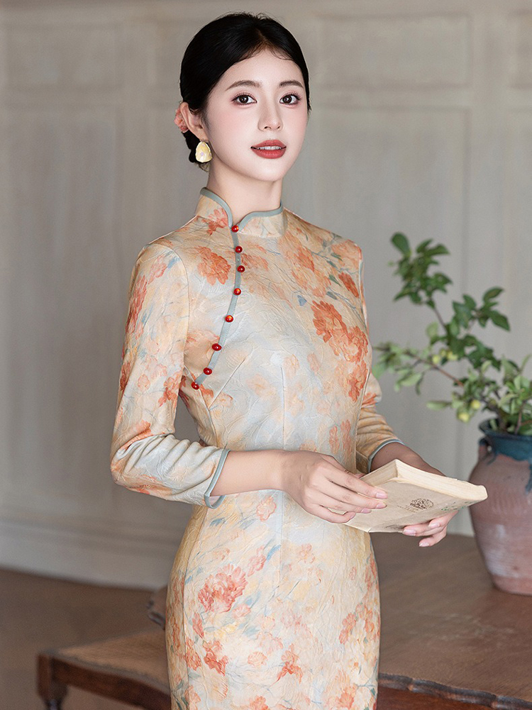Women Autumn Cheongsam Long Sleeve Daily Qipao Dresses