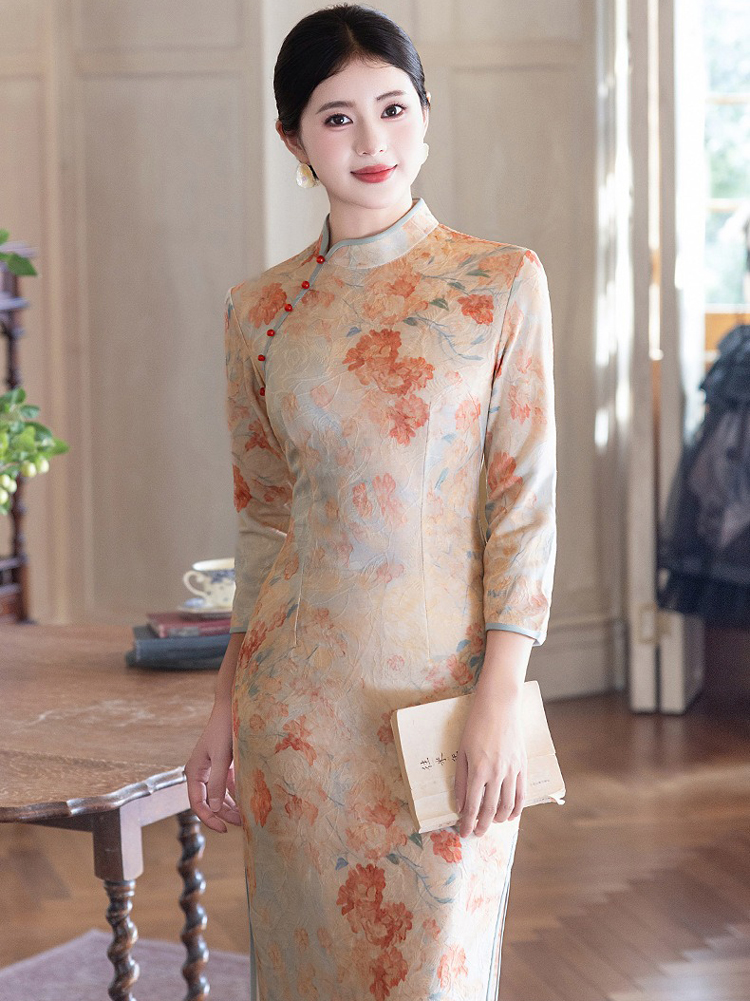 Women Autumn Cheongsam Long Sleeve Daily Qipao Dresses