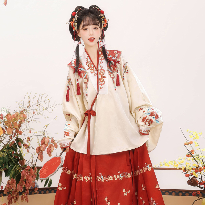 Ming-Dynasty-Women-Hanfu-Winter-Aoqun-New-Style-Maian-Skirt-3 Ming Dynasty Women Hanfu Winter Aoqun New Style Maian Skirt