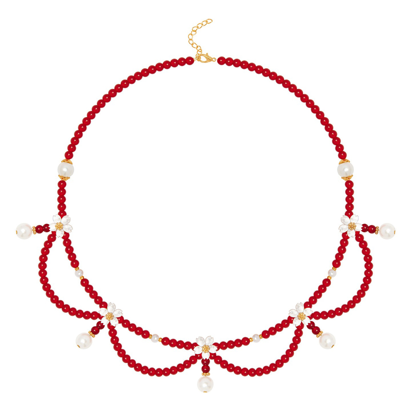 Retro-Red-Necklace-Hanfu-Yingluo-Double-Layer-Versatile-Accessory-4 Retro Red Necklace Hanfu Yingluo Double-Layer Versatile Accessory