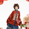 Traditional-Ming-Dynasty-Hanfu-Women-Mamian-Skirt-Vintage-Ensemble-3 Women Winter Hanfu Ming Dynasty Short Bijia Top with Butterfly Skirt Set