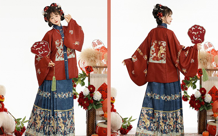 Women Winter Hanfu Ming Dynasty Short Bijia Top with Butterfly Skirt Set