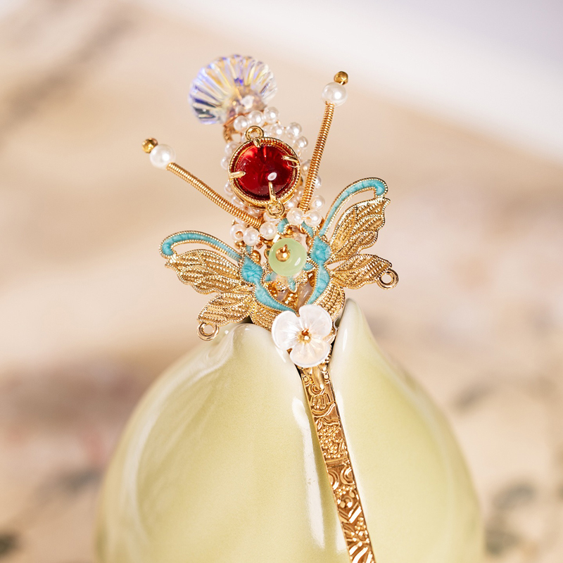 Women-Hanfu-Butterfly-Hairpin-Handcrafted-Copper-Jewelry-1 Women Hanfu Butterfly Hairpin Handcrafted Copper Jewelry