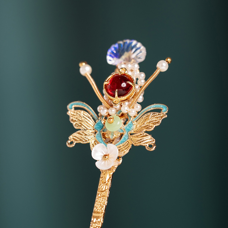 Women-Hanfu-Butterfly-Hairpin-Handcrafted-Copper-Jewelry-2 Women Hanfu Butterfly Hairpin Handcrafted Copper Jewelry