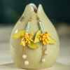 Women-Hanfu-Earrings-Handmade-Osmanthus-Enamel-Velvet-1 Women Hanfu Earrings Handmade Osmanthus Enamel Velvet