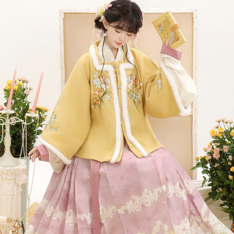 Women-Ming-Dynasty-Winter-Hanfu-Square-Neck-Top-Thickened-Casual-Set-4 Women Ming Dynasty Winter Hanfu Square-Neck Top Thickened Casual Set