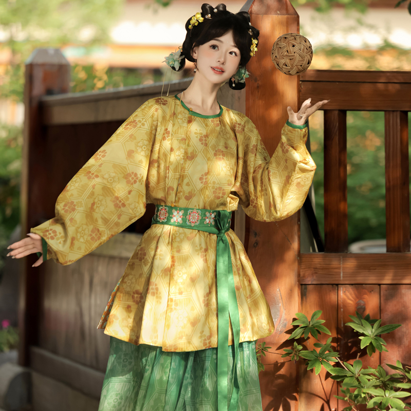 Autumn-Tang-Dynasty-Women-Hanfu-Round-Neck-Robe-Cute-Yellow-Daily-Set-2 Autumn Tang Dynasty Women Hanfu Round Neck Robe Cute Yellow Daily Set