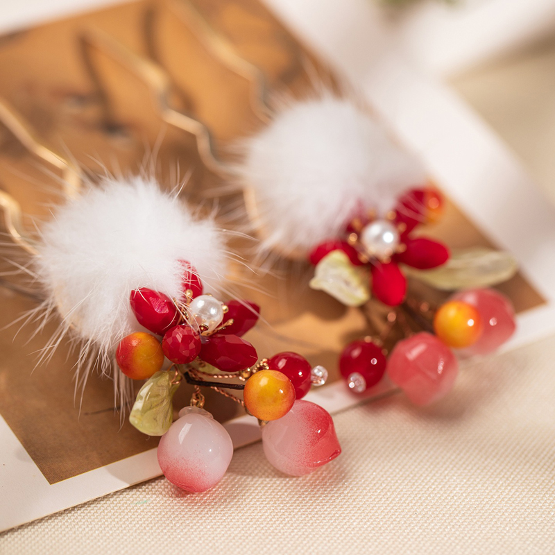 Children-Hanfu-Hair-Ornaments-Peach-Hairpins-in-Retro-Cute-Style-2 Children Hanfu Hair Ornaments Peach Hairpins in Retro Cute Style
