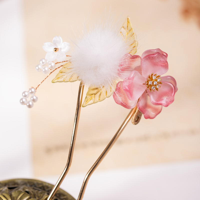 Ethereal-Pink-Floral-Hairpin-Tang-Dynasty-Style-Hanfu-Hair-Accessory-4 Ethereal Pink Floral Hairpin Tang Dynasty Style Hanfu Hair Accessory