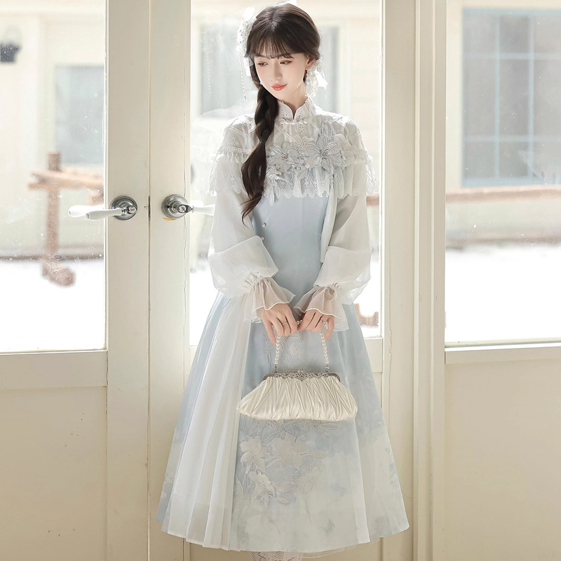 Women-Autumn-Hanfu-Han-Element-Lily-Long-Sleeve-Dress-2 Women Autumn Hanfu Han Element Lily Long-Sleeve Dress