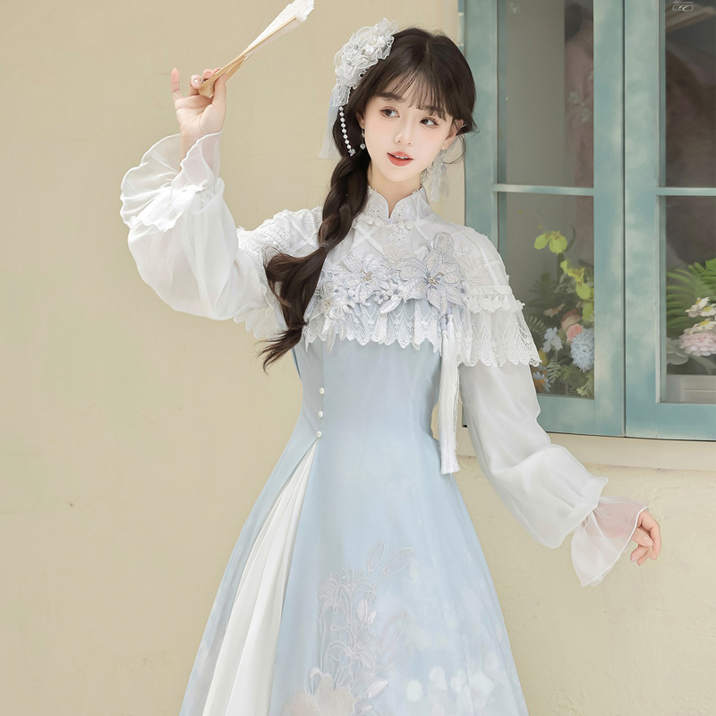 Women-Autumn-Hanfu-Han-Element-Lily-Long-Sleeve-Dress-3 Women Autumn Hanfu Han Element Lily Long-Sleeve Dress