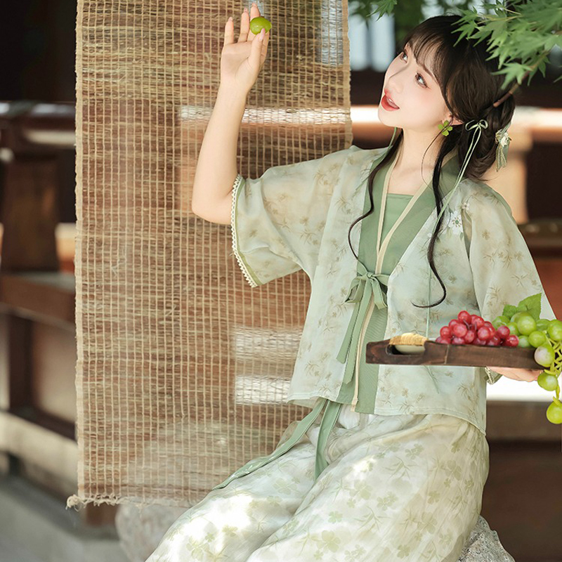 Women-Fresh-Summer-Hanfu-Jasmine-Tang-Dynasty-Style-3 Women Fresh Summer Hanfu Jasmine Tang Dynasty Style