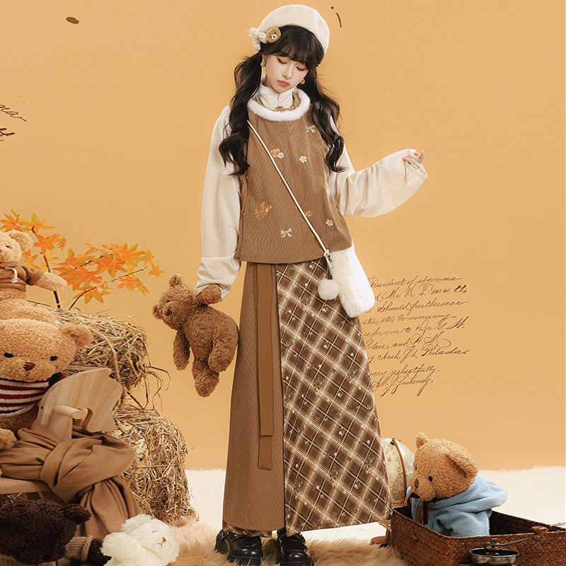 Women-Winter-Fashion-Hanfu-Round-Neck-Brown-Daily-Set-1 Women Winter Fashion Hanfu Round Neck Brown Daily Set