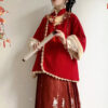 Women-Winter-Hanfu-Red-New-Year-Attire-with-Mamian-Skirt-4 Women Winter Hanfu Red New Year Attire with Mamian Skirt