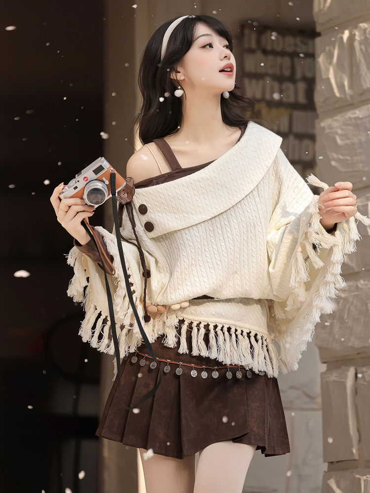 Autumn Women Fashionable Han Elements Cape Skirt Set