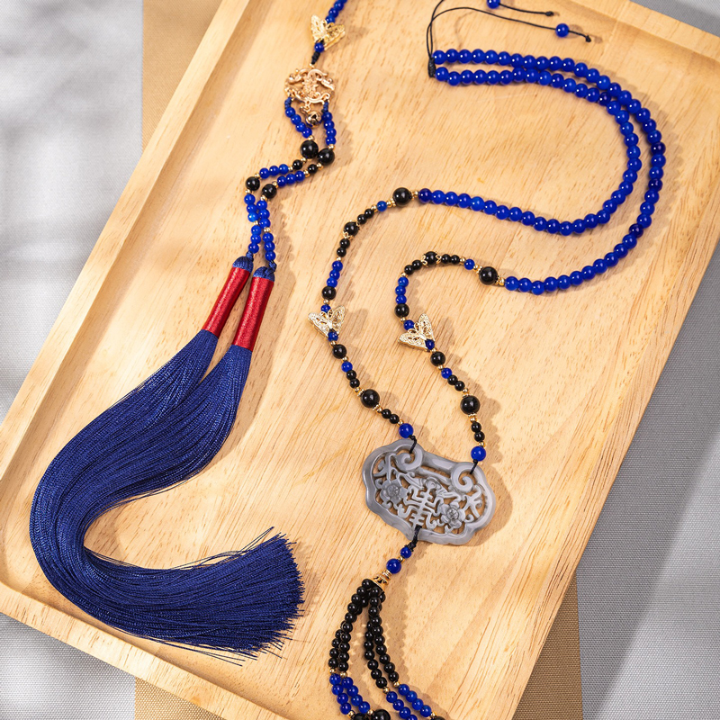 Classic-Blue-Necklace-Ming-Dynasty-Hanfu-Accessory-Long-Style-Yingluo-1 Classic Blue Necklace Ming Dynasty Hanfu Accessory Long Style Yingluo