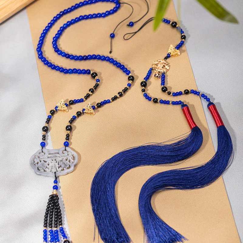 Classic-Blue-Necklace-Ming-Dynasty-Hanfu-Accessory-Long-Style-Yingluo-3 Classic Blue Necklace Ming Dynasty Hanfu Accessory Long Style Yingluo