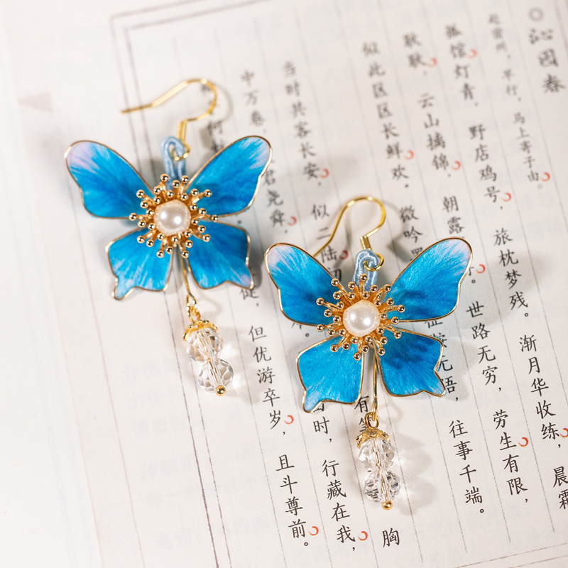 Handmade-Intangible-Cultural-Heritage-Hanfu-Earrings-Butterfly-Ronghua-2 Handmade Intangible Cultural Heritage Hanfu Earrings Butterfly Ronghua