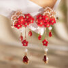 Hanfu-New-Year-Hair-Accessory-for-Children-Cherry-Blossom-Hair-Clip-with-Red-Petals-2 New Handcrafted Intangible Cultural Heritage Silk Earrings Classic Cheongsam Red Tassel Earrings