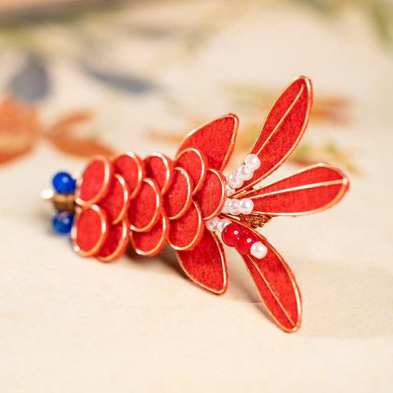 Koi-Fish-Hair-Clip-Red-Velvet-Everyday-Hanfu-Accessory-Retro-Hairpiece-2 Koi Fish Hair Clip Red Velvet Everyday Hanfu Accessory Retro Hairpiece