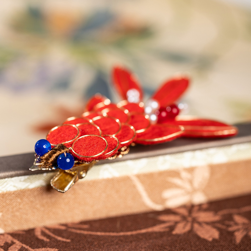 Koi-Fish-Hair-Clip-Red-Velvet-Everyday-Hanfu-Accessory-Retro-Hairpiece-3 Koi Fish Hair Clip Red Velvet Everyday Hanfu Accessory Retro Hairpiece