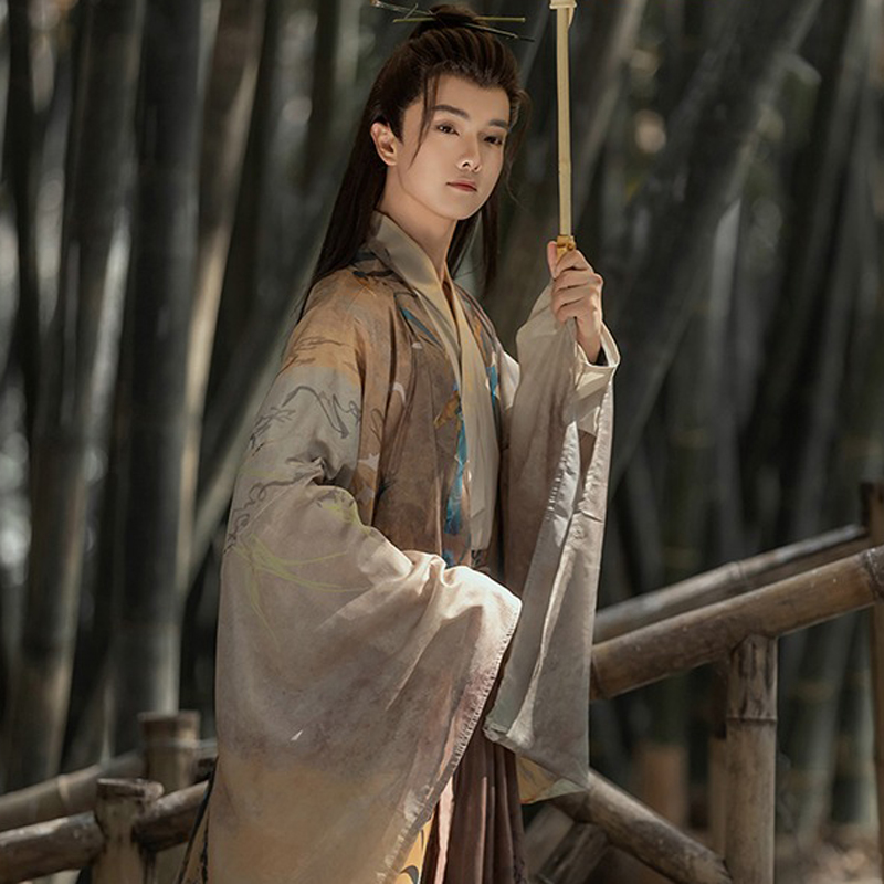 Men-Martial-Arts-Qiyao-Hanfu-Wei-Jin-Style-Attire-with-Wide-Sleeves-3 Classic Blue Necklace Ming Dynasty Hanfu Accessory Long Style Yingluo
