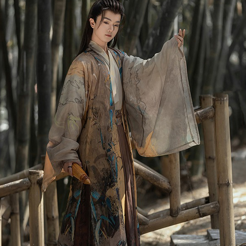Men-Martial-Arts-Qiyao-Hanfu-Wei-Jin-Style-Attire-with-Wide-Sleeves-4 Classic Blue Necklace Ming Dynasty Hanfu Accessory Long Style Yingluo