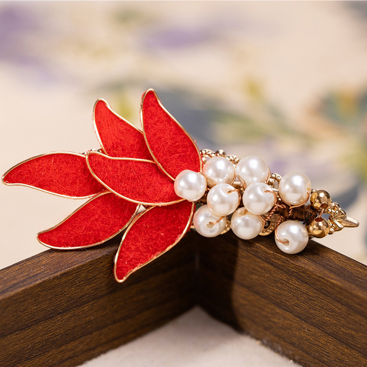 Red Velvet Hair Clip with Lucky Koi Fish Hair Accessory Retro Vintage Style Hair Ornament 