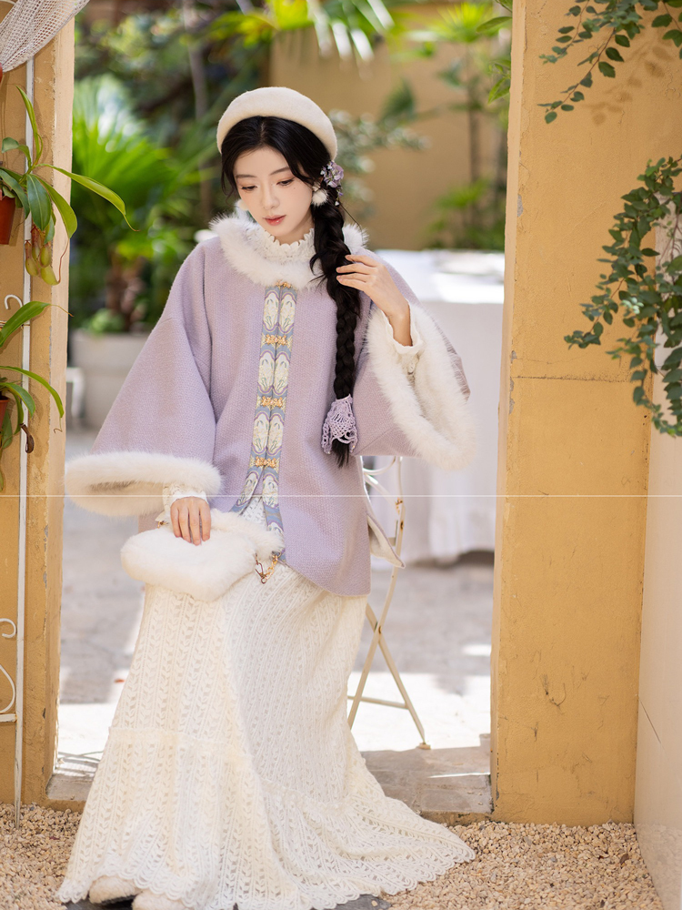 Winter Women Ming Dynasty Style Hanfu Short Ao Thickened Round Neck Coat