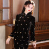 Women-Black-Winter-Cheongsam-Thickened-Velvet-Long-Length-Qipao-1 Velvet Starlight