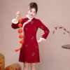 Women-Cheongsam-Winter-Collection-Christmas-New-Arrival-Red-Dress-Thickened-New-Year-Qipao-3 Women Cheongsam Winter Collection Christmas New Arrival Red Dress Thickened New Year Qipao