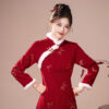 Women-Cheongsam-Winter-Collection-Christmas-New-Arrival-Red-Dress-Thickened-New-Year-Qipao-4 Women Cheongsam Winter Collection Christmas New Arrival Red Dress Thickened New Year Qipao