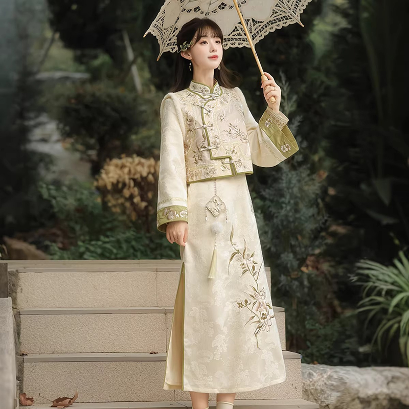 Women-Spring-Cheongsam-Set-New-Vest-Elegant-Attire-1 Women Spring Cheongsam Set New Vest Elegant Attire
