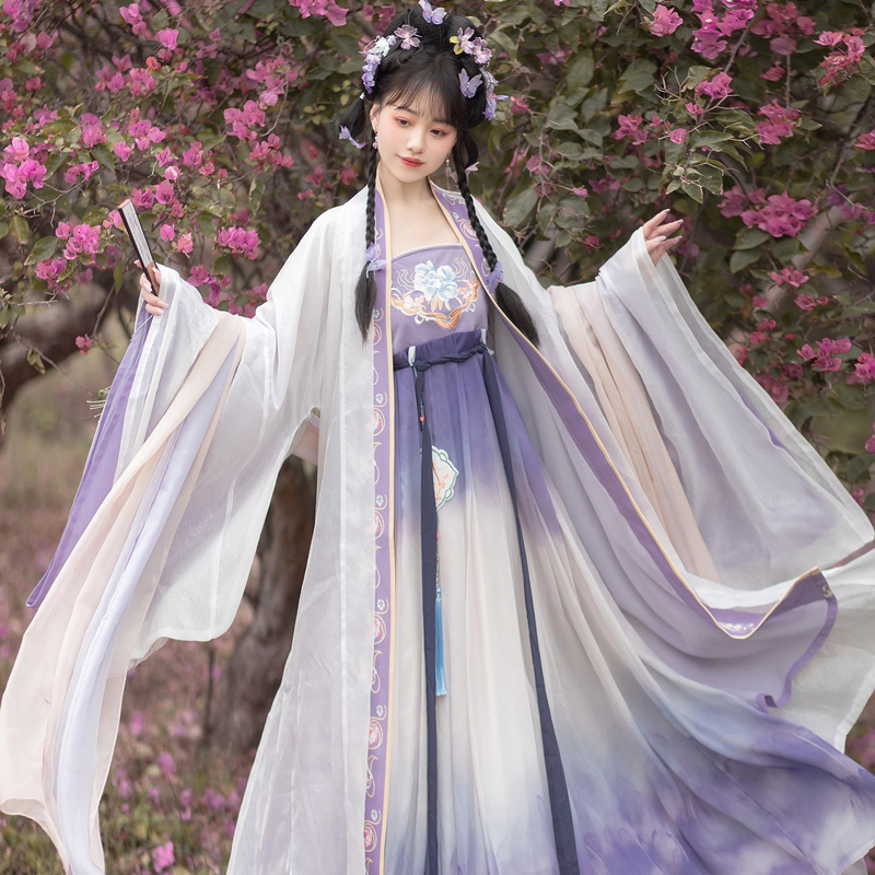 Women-Spring-Hanfu-Tang-Dynasty-Hezi-Skirt-Ethereal-Wide-Sleeve-Set-1 Women Spring Hanfu Tang Dynasty Hezi Skirt Ethereal Wide-Sleeve Set