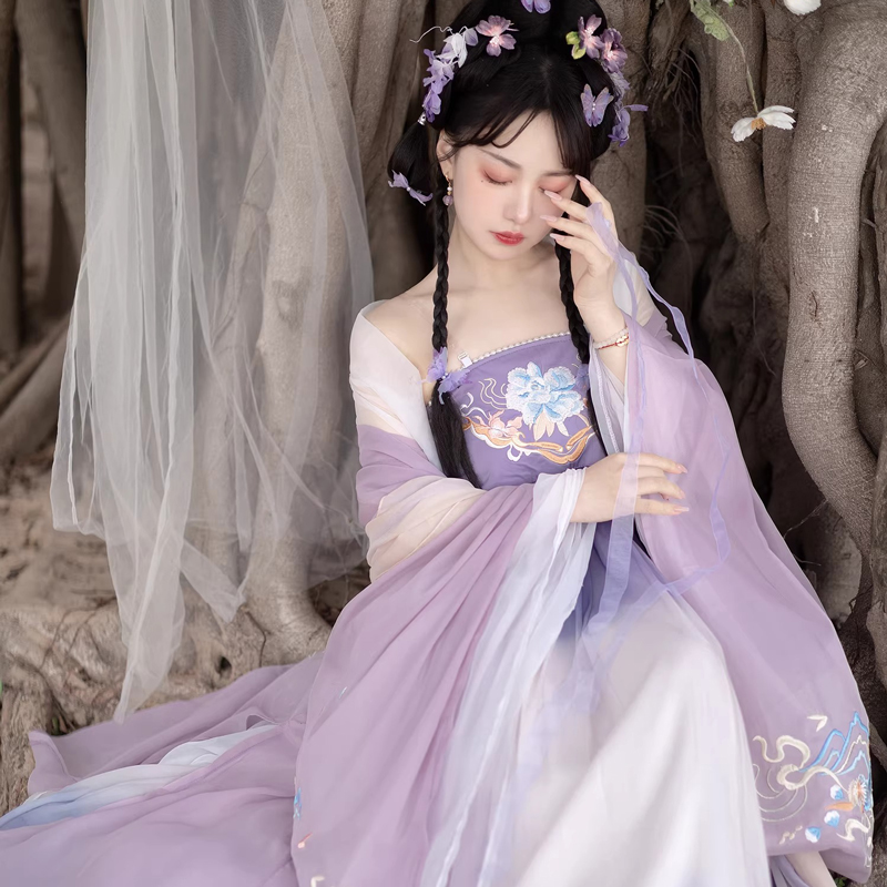 Women-Spring-Hanfu-Tang-Dynasty-Hezi-Skirt-Ethereal-Wide-Sleeve-Set-3 Women Spring Hanfu Tang Dynasty Hezi Skirt Ethereal Wide-Sleeve Set