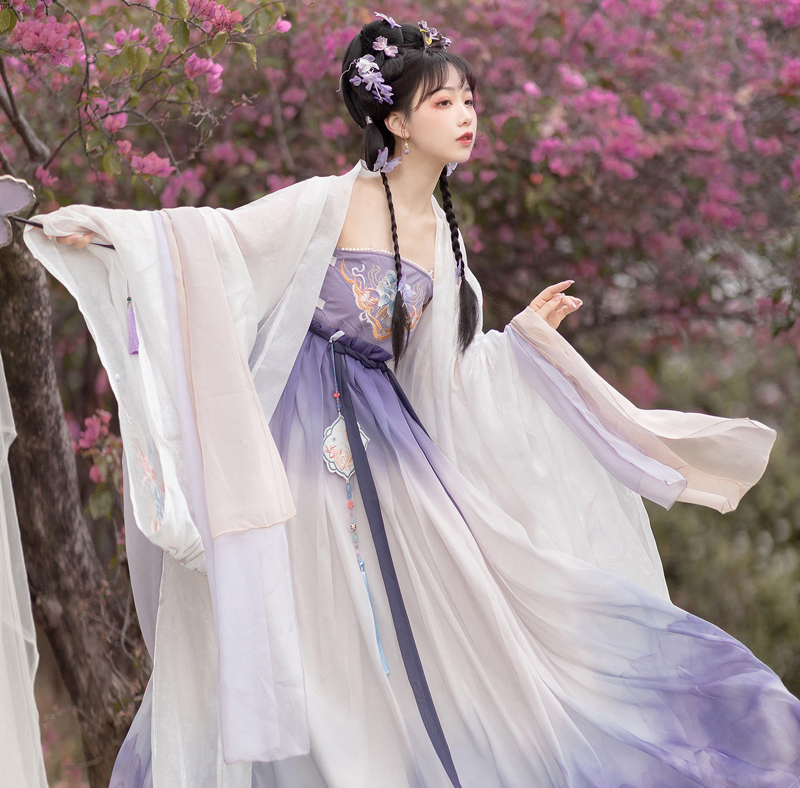 Women-Spring-Hanfu-Tang-Dynasty-Hezi-Skirt-Ethereal-Wide-Sleeve-Set-4 Women Spring Hanfu Tang Dynasty Hezi Skirt Ethereal Wide-Sleeve Set