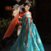 Women-Tang-Dynasty-Hanfu-Qixiong-Set-Spring-Daily-Wear-Blue-Skirt-Ensemble-1 Women Tang Dynasty Hanfu Qixiong Set Spring Daily Wear Blue Skirt Ensemble