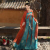 Women-Tang-Dynasty-Hanfu-Qixiong-Set-Spring-Daily-Wear-Blue-Skirt-Ensemble-3 Women Tang Dynasty Hanfu Qixiong Set Spring Daily Wear Blue Skirt Ensemble