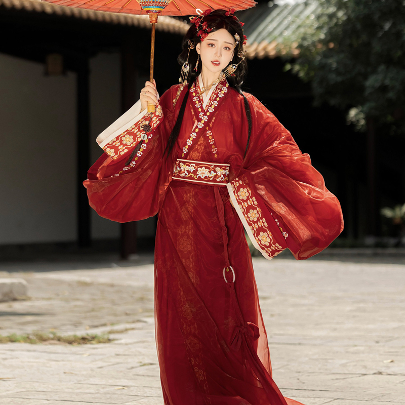 Women-Warring-States-Period-Hanfu-Zhiju-Long-Red-Dress-Martial-Arts-Style-1 Women Warring States Period Hanfu Zhiju Long Red Dress Martial Arts Style