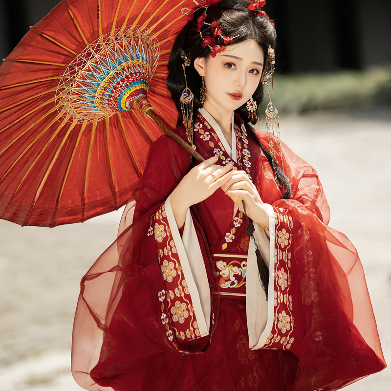 Women-Warring-States-Period-Hanfu-Zhiju-Long-Red-Dress-Martial-Arts-Style-2 Women Warring States Period Hanfu Zhiju Long Red Dress Martial Arts Style