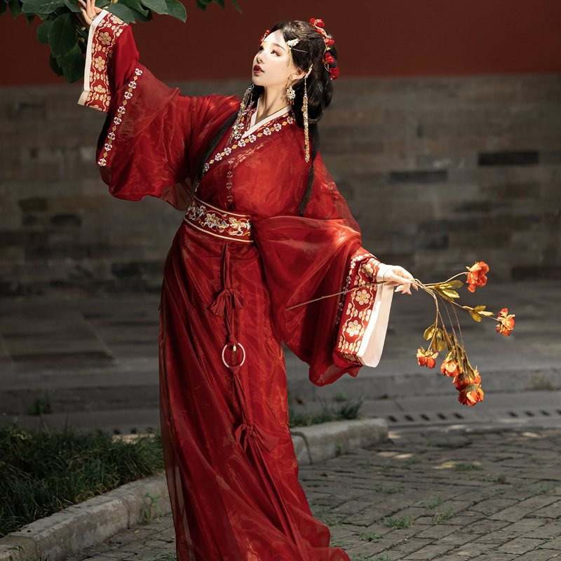 Women-Warring-States-Period-Hanfu-Zhiju-Long-Red-Dress-Martial-Arts-Style-3 Women Warring States Period Hanfu Zhiju Long Red Dress Martial Arts Style