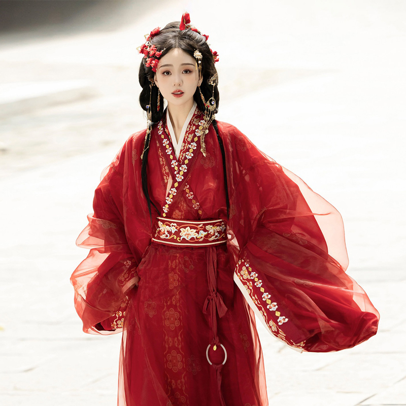 Women-Warring-States-Period-Hanfu-Zhiju-Long-Red-Dress-Martial-Arts-Style-4 Women Warring States Period Hanfu Zhiju Long Red Dress Martial Arts Style