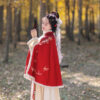 Women-Winter-Hanfu-Short-Cape-Classic-Red-Coat-4 Women Winter Hanfu Short Cape Classic Red Coat
